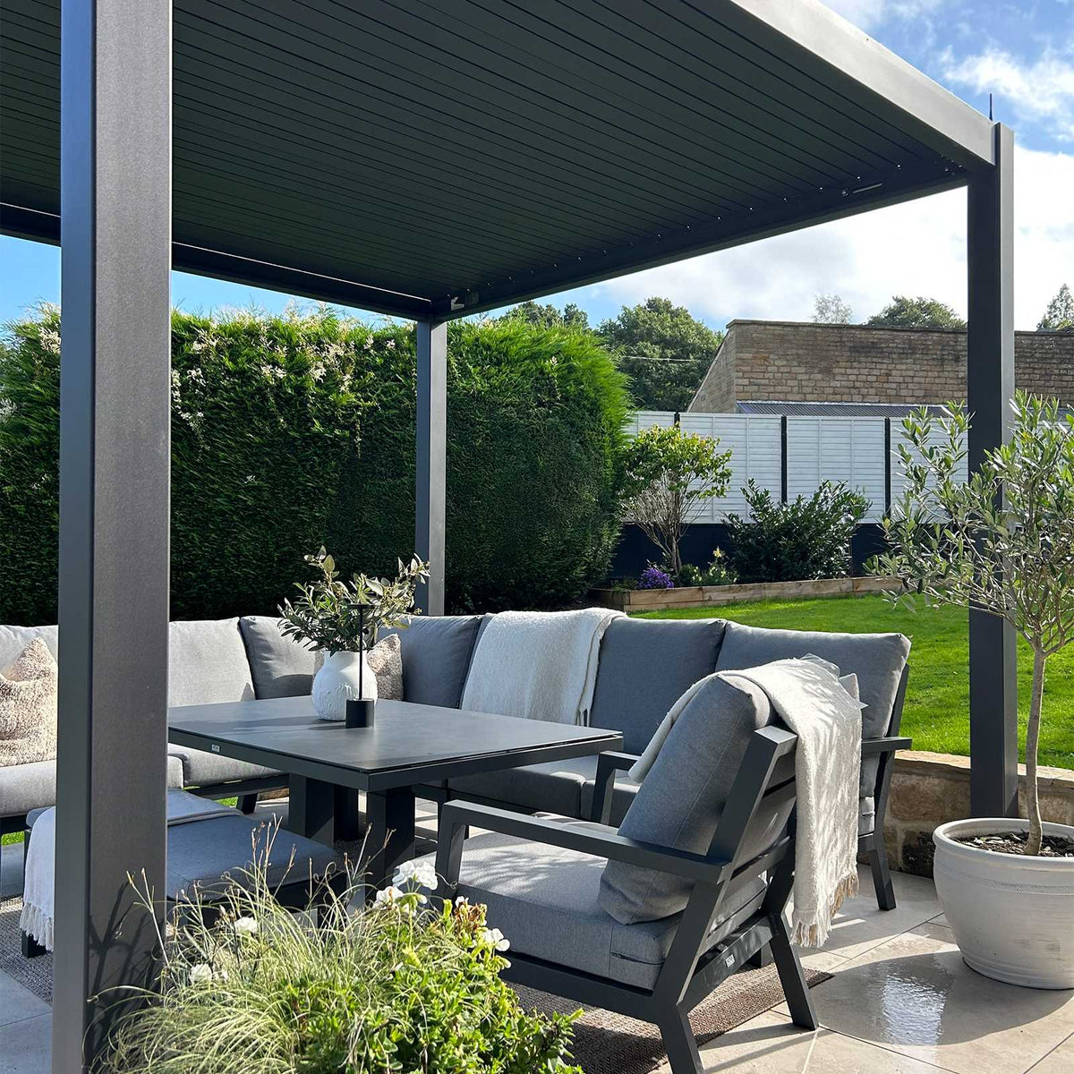 Nova - Titan LED Freestanding Aluminium Pergola - 3m x 3m Square - Grey