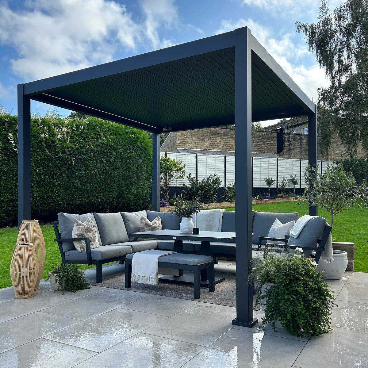 Nova - Titan LED Freestanding Aluminium Pergola - 3m x 3m Square - Grey